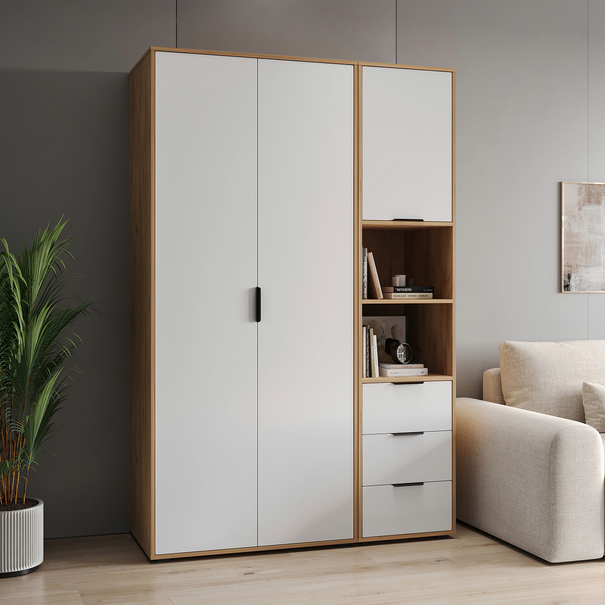 Шкаф для одежды Оптима ОП-01 дуб крафт золотой/меренга