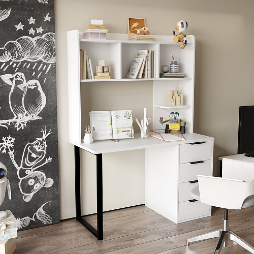 Стол письменный с полкой П-101400 белый структурный/меренга