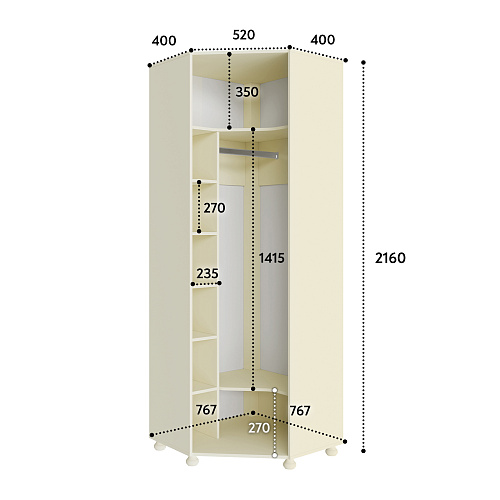 Шкаф угловой Ассоль плюс АС-52К (правый) ваниль