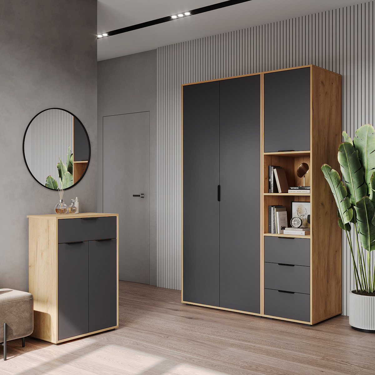 Шкаф для одежды Оптима ОП-01 дуб крафт золотой/графит