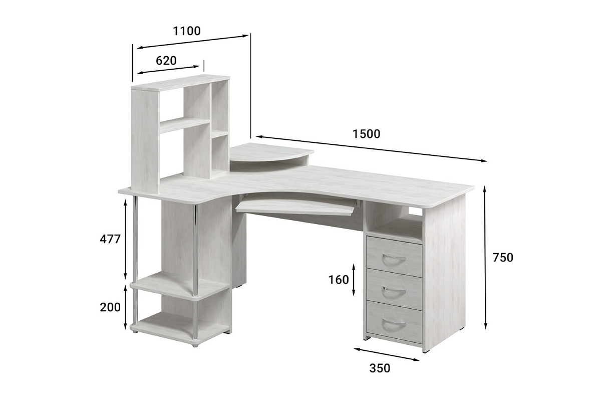 Стол компьютерный С-237 с полкой СЕ-237 северное дерево светлое