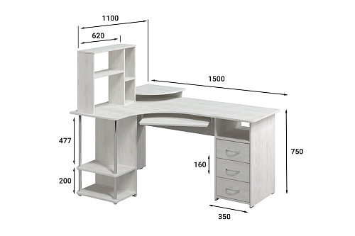 Стол компьютерный С-237 с полкой СЕ-237 северное дерево светлое