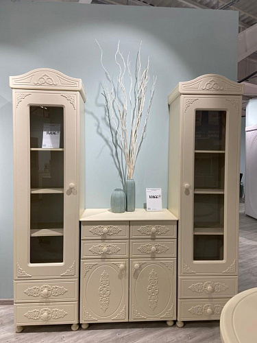 Шкаф-пенал со стеклом Ассоль плюс АС-1 ваниль