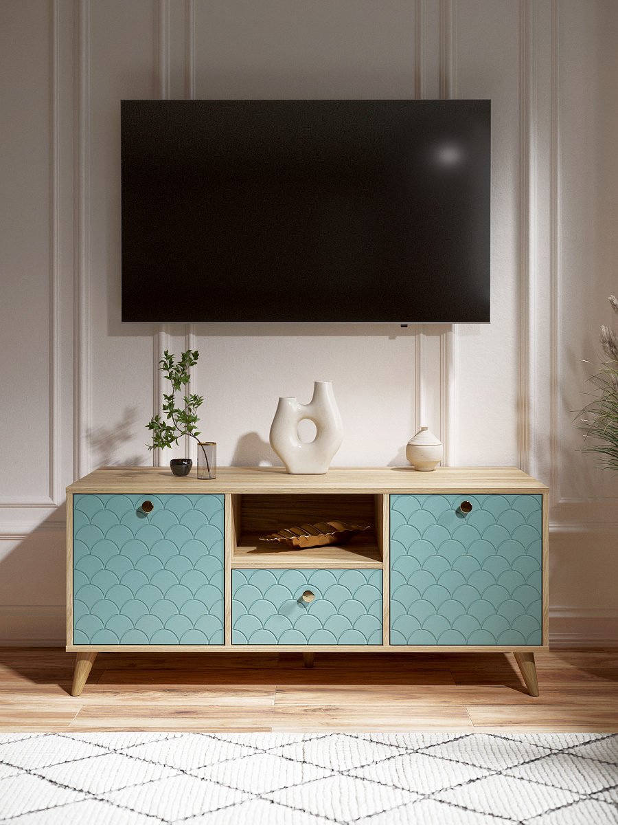 Тумба ТВ Велламо ВО-13 блэквуд ячменный/бирюза