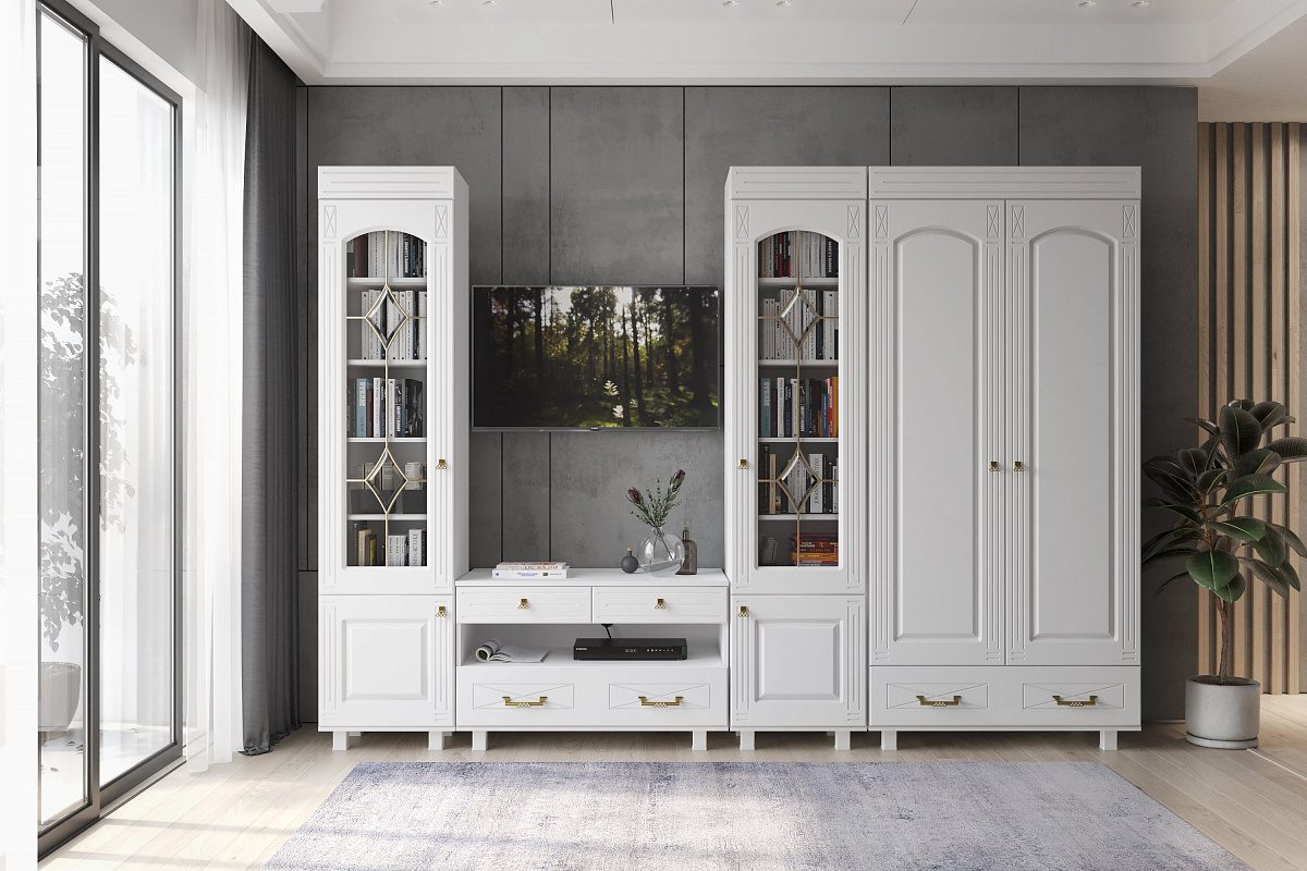 Шкаф-витрина со стеклом  Элизабет ЭМ-4 (левый) белое дерево