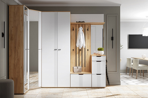 Пенал Эмилия ЭЛ-12К с зеркалом дуб крафт золотой/меренга