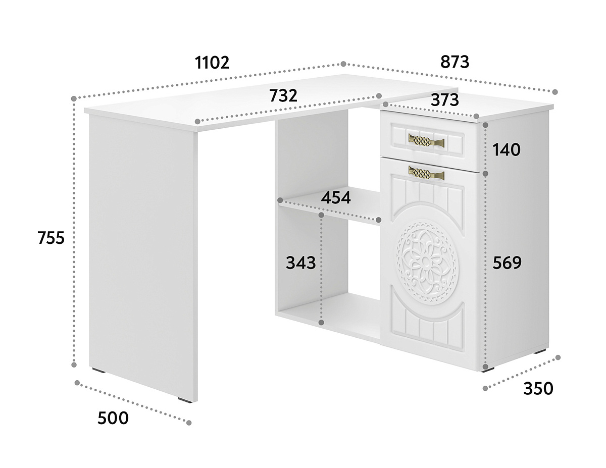 Стол угловой Монблан МБ-74К белое дерево