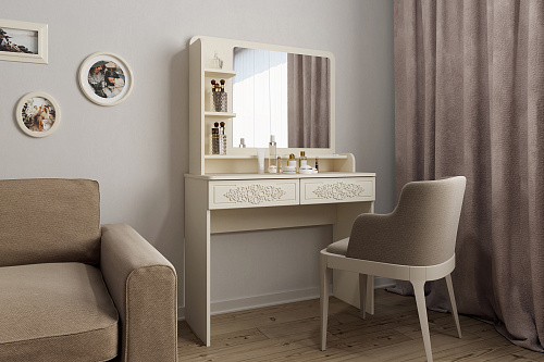 Туалетный столик с зеркалом Ассоль Лайт ТСН-2 ваниль