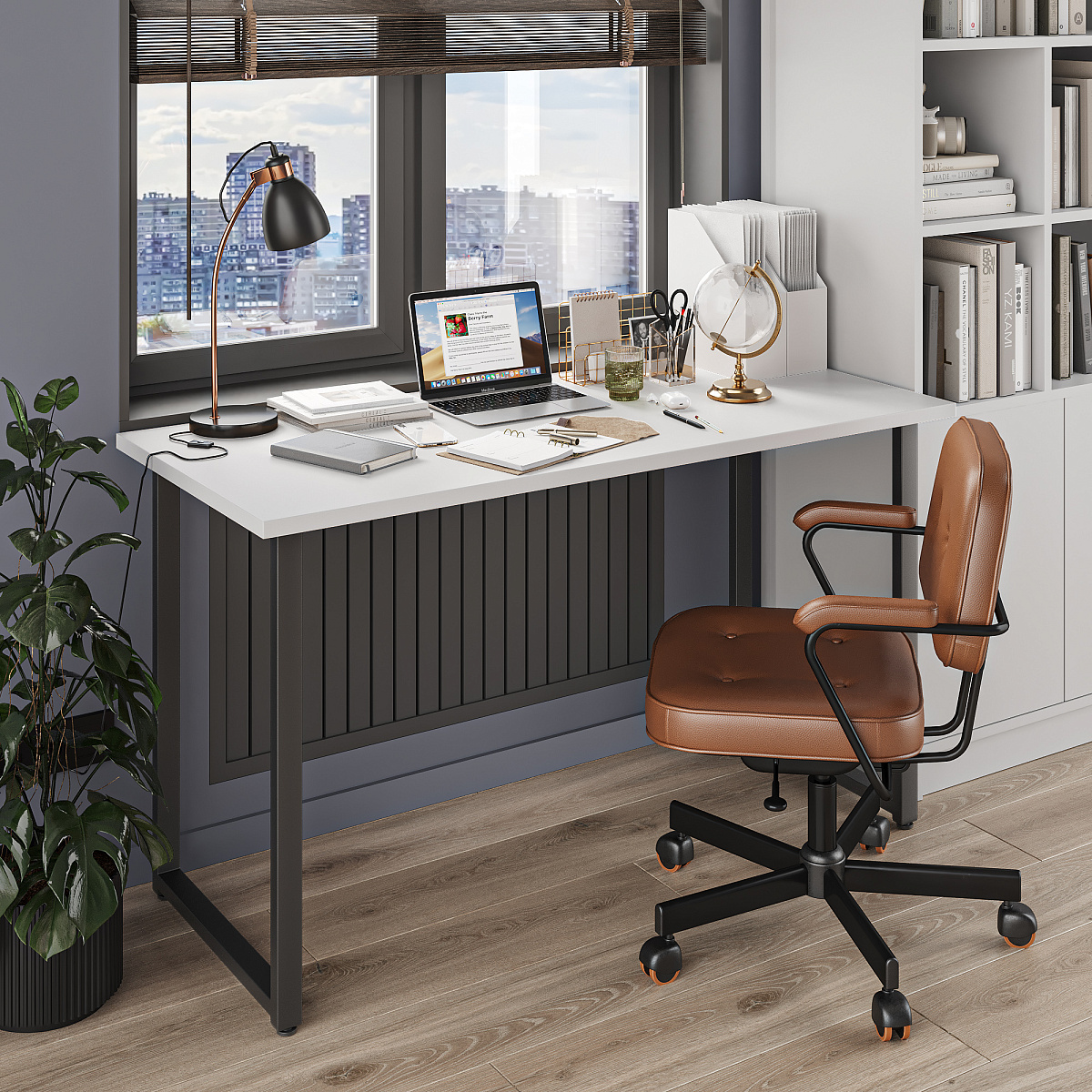 Стол С-600 белый структурный/каркас черный (1350х600)