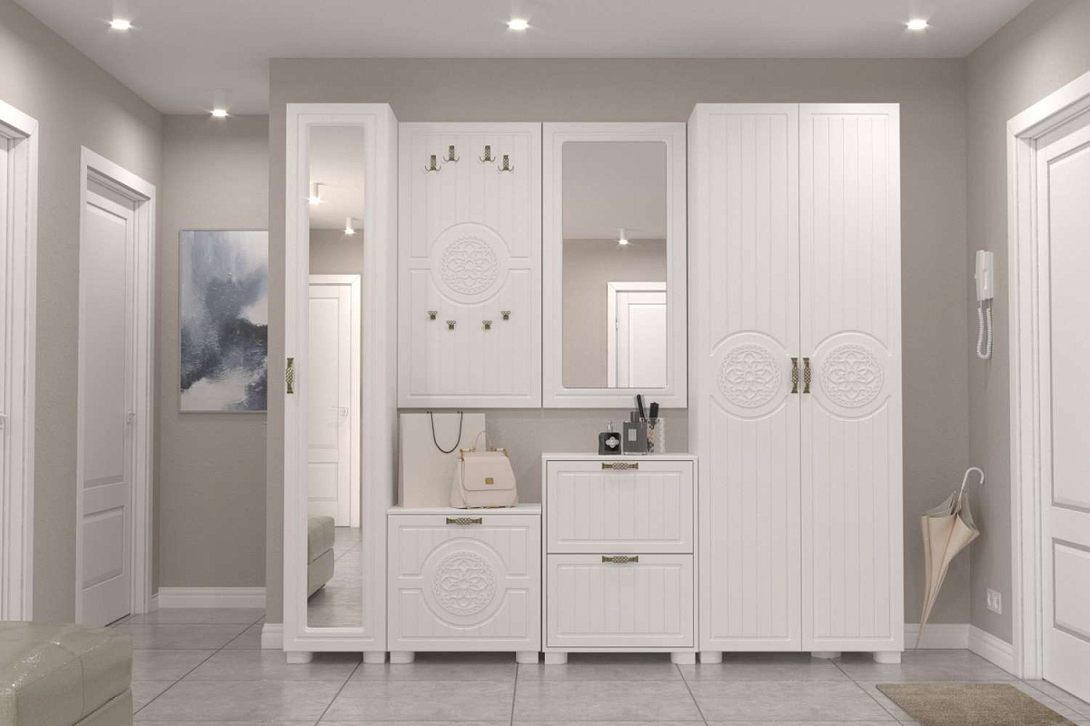 Гарнитур для прихожей «Монблан 2020-08» белое дерево