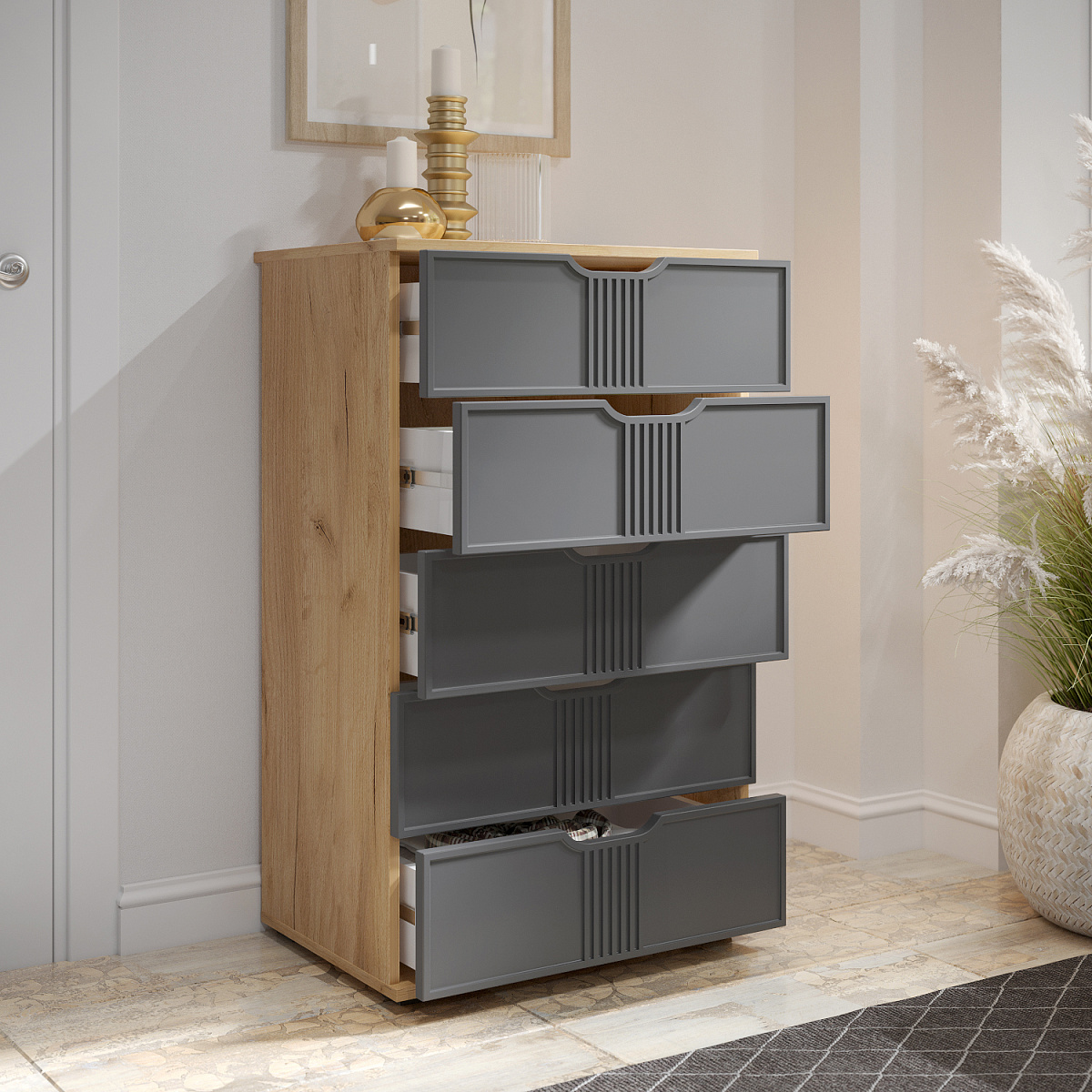 Комод Эмилия ЭЛ-18 дуб крафт золотой/графит