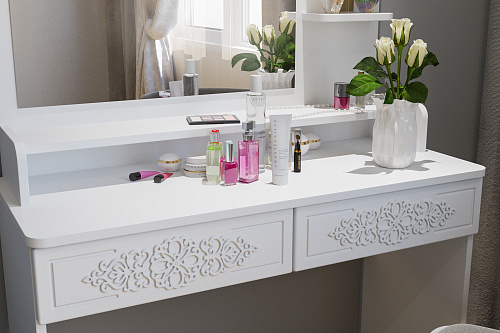 Туалетный столик с зеркалом Ассоль Лайт ТСН-3 белое дерево