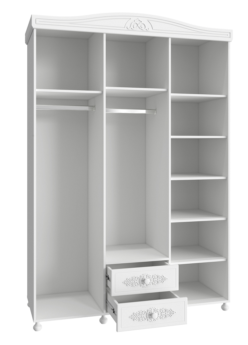 Шкаф трёхдверный с зеркалом Ассоль АС-27 белое дерево