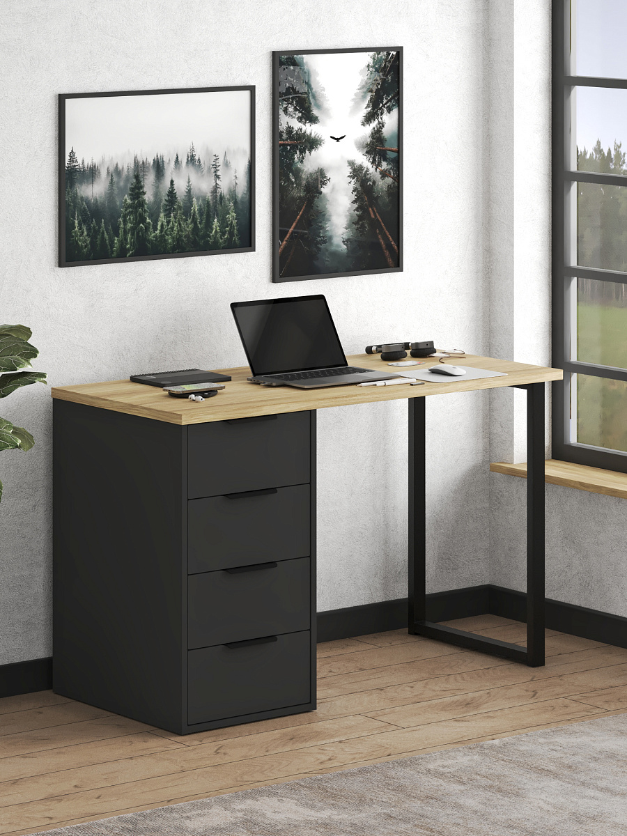 Стол С-400 блэквуд ячменный/черный шагрень/блэк