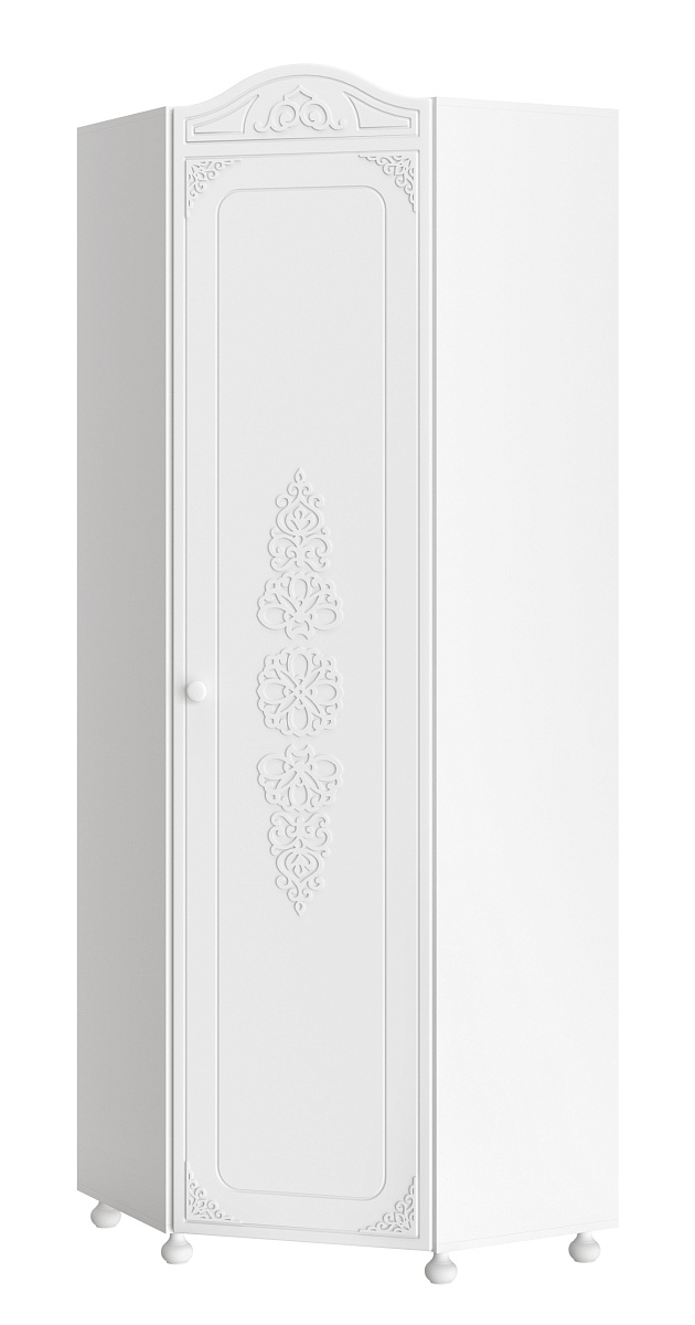 Шкаф угловой Ассоль АС-521К (правый c короной) белое дерево