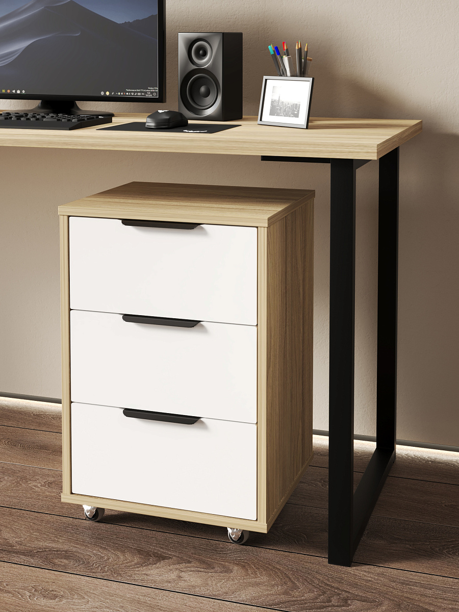 Тумба мобильная К-54 блэквуд ячменный/меренга