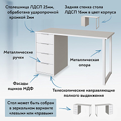 Стол С-412 белый структурный/меренга (1350х550 белая опора)
