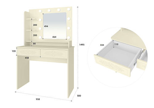 Туалетный столик с зеркалом Ассоль Лайт ТСН-5 ваниль