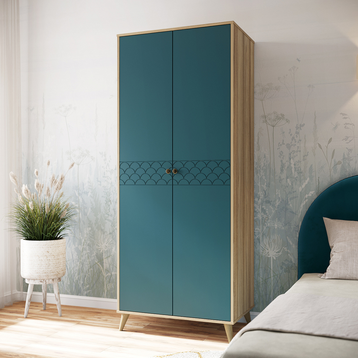 Шкаф Велламо ВО-06 блэквуд ячменный/морская волна