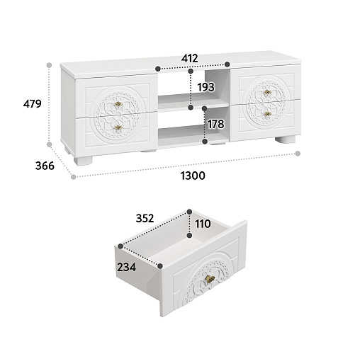 Тумба для ТВ Монблан МБ-39К белое дерево