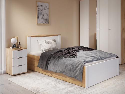 Кровать с ПМ Эмилия ЭЛ-32 (120х200) дуб крафт золотой/меренга