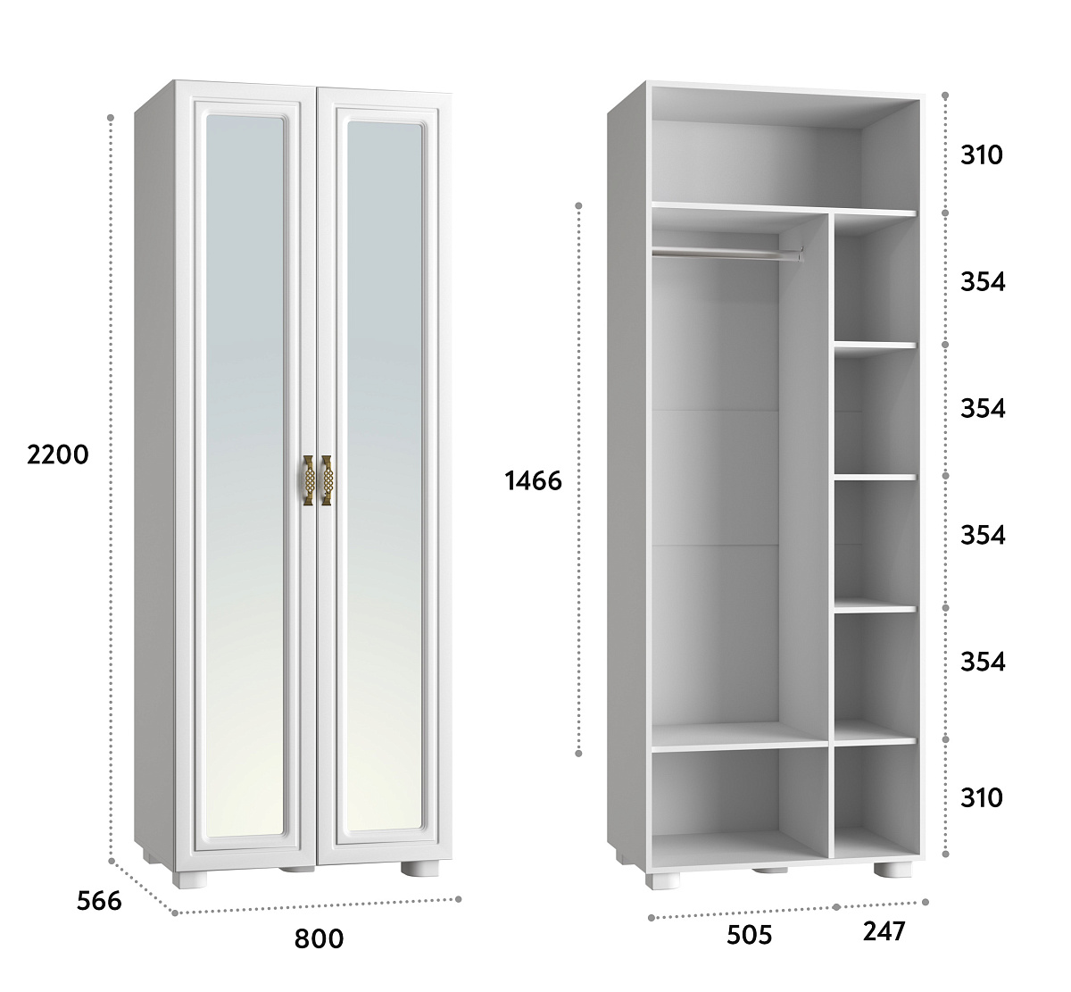 Шкаф с зеркалом «Монблан» МБ-26К белое дерево