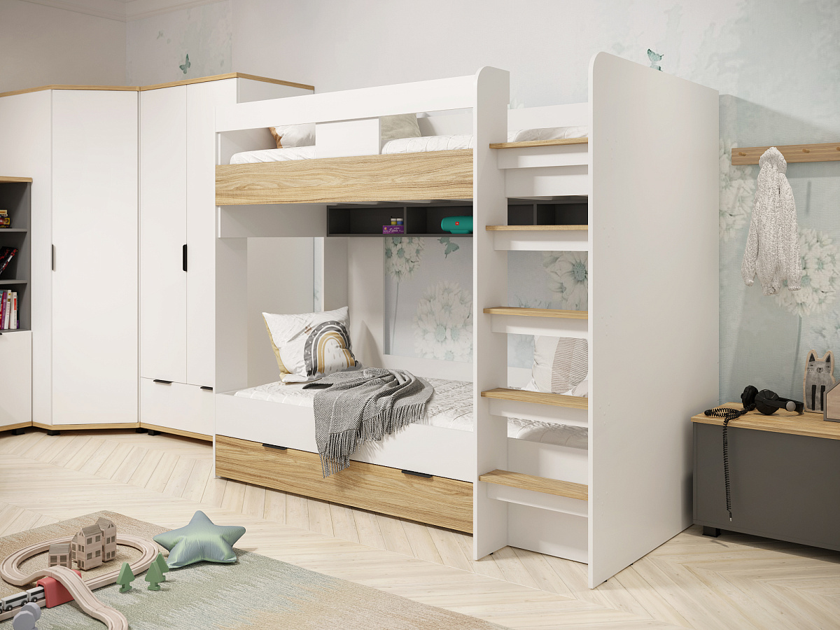 Комплект мебели для детской Скайлайт СЛ-006 блэквуд ячменный/графит/белый/меренга