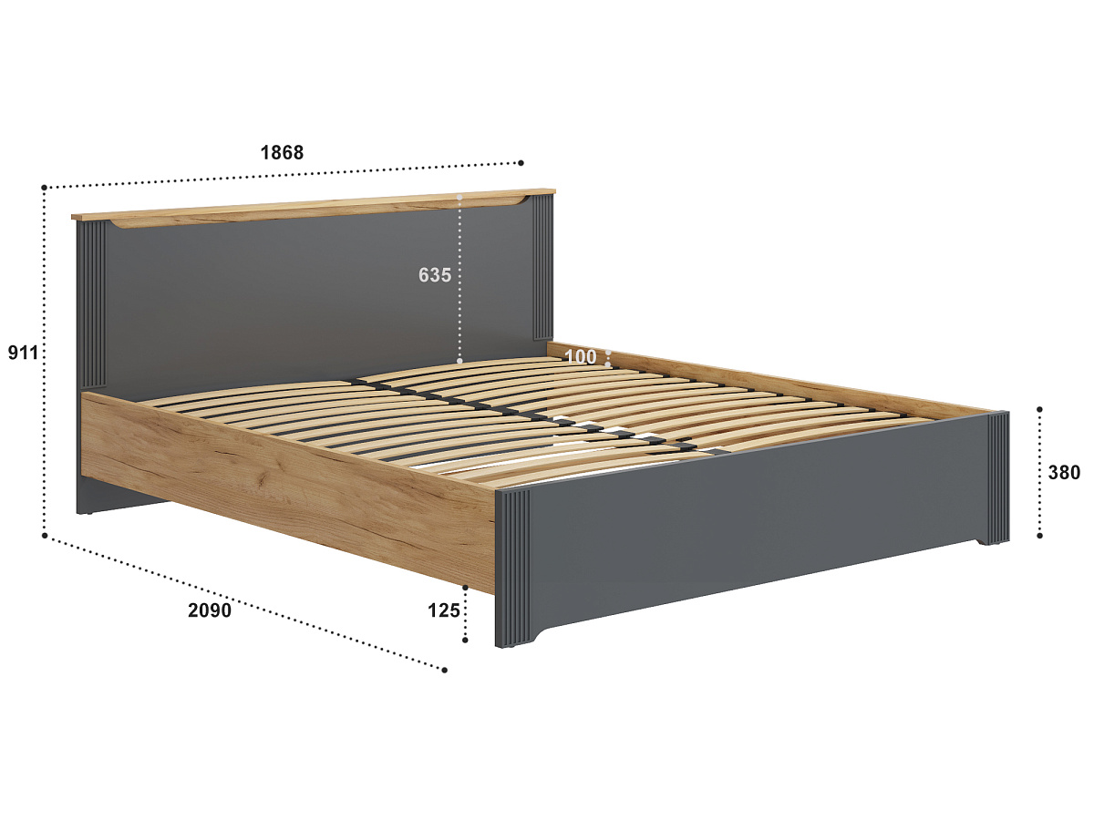 Кровать Эмилия ЭЛ-31 (180х200) дуб крафт золотой/графит