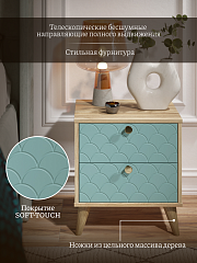 Тумба прикроватная Велламо ВО-01 блэквуд ячменный/бирюза