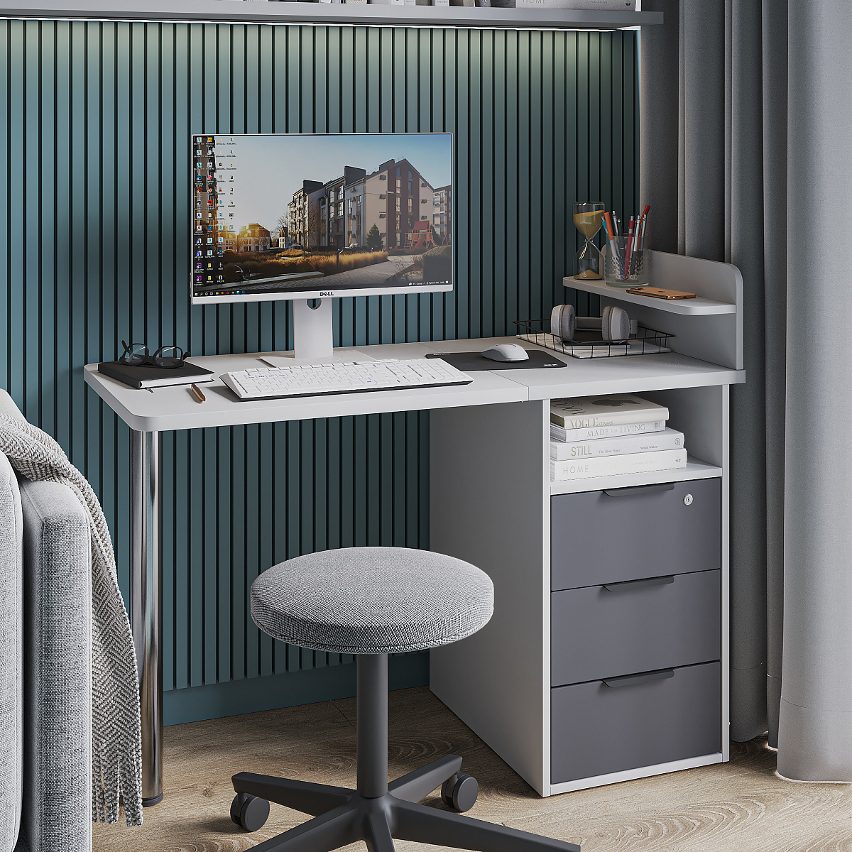 Стол С-405 белый структурный/графит