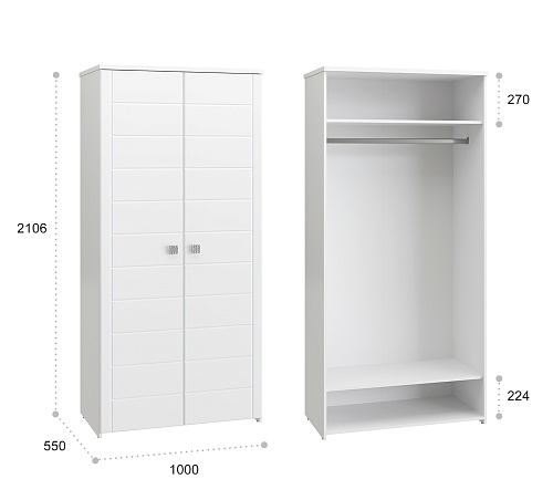 Шкаф для одежды Изабель ИЗ-61К белое дерево