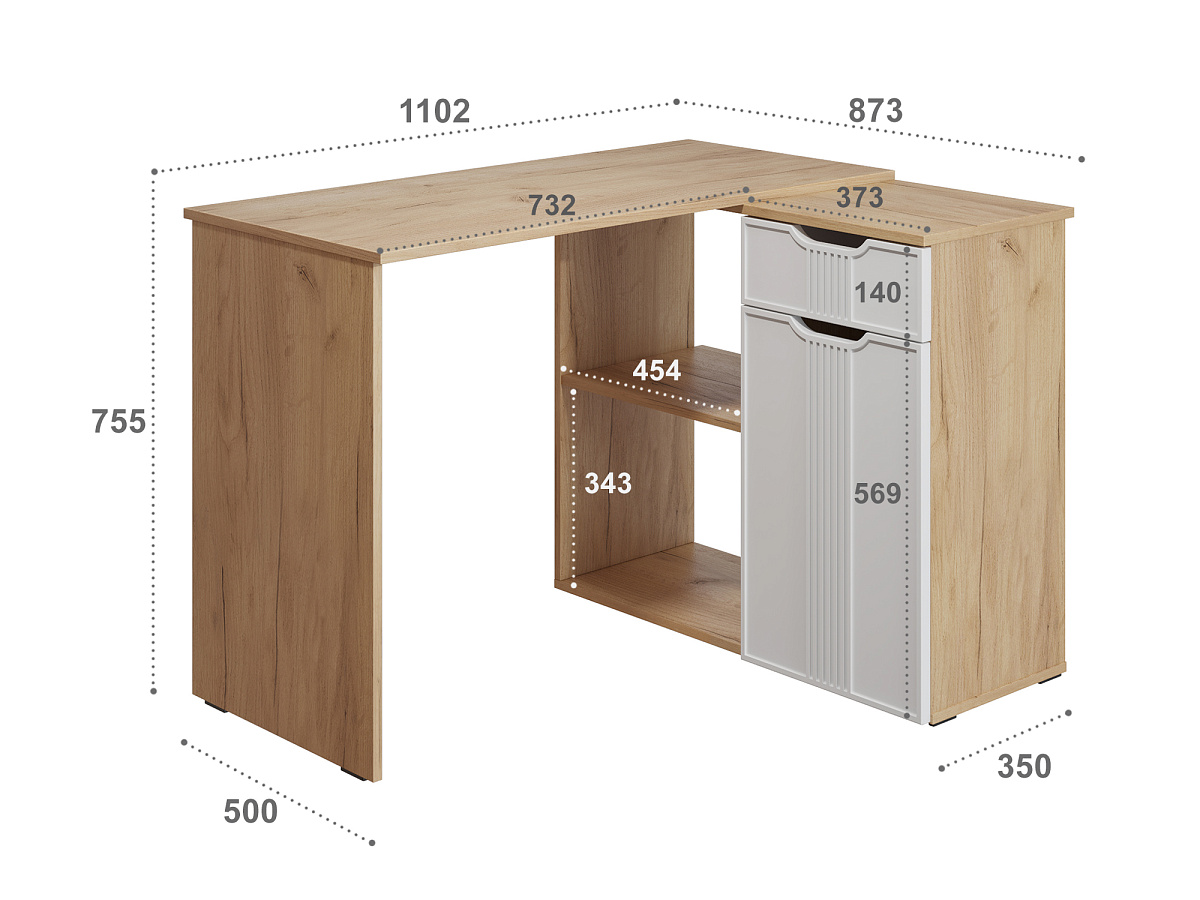 Стол угловой Эмилия ЭЛ-46 дуб крафт золотой/меренга