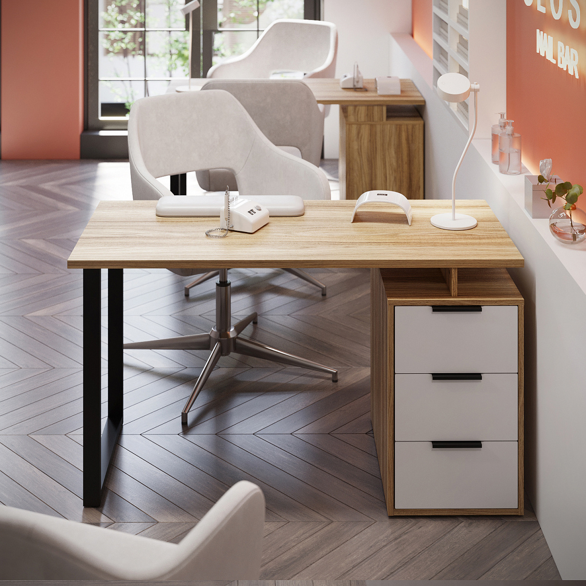 Стол С-406 блэквуд ячменный/меренга (1350*600)