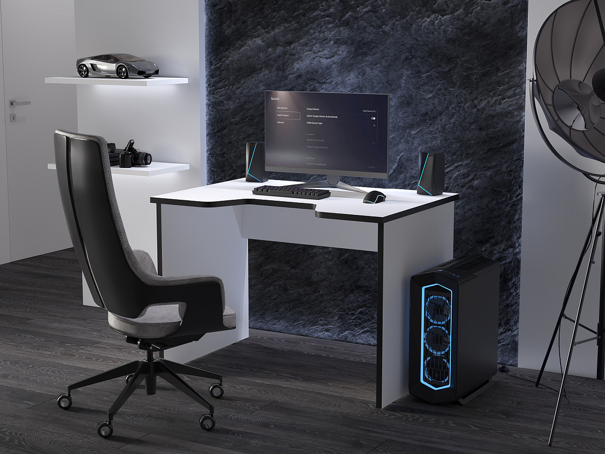 Геймерский стол С-241 белый/черный (1100х750)