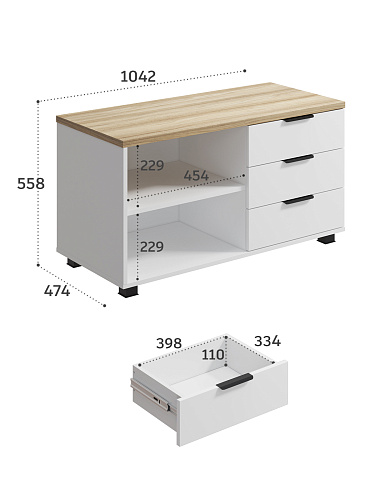 Тумба Скайлайт СЛ-14К (ящики справа) блэквуд ячменный/белый/меренга