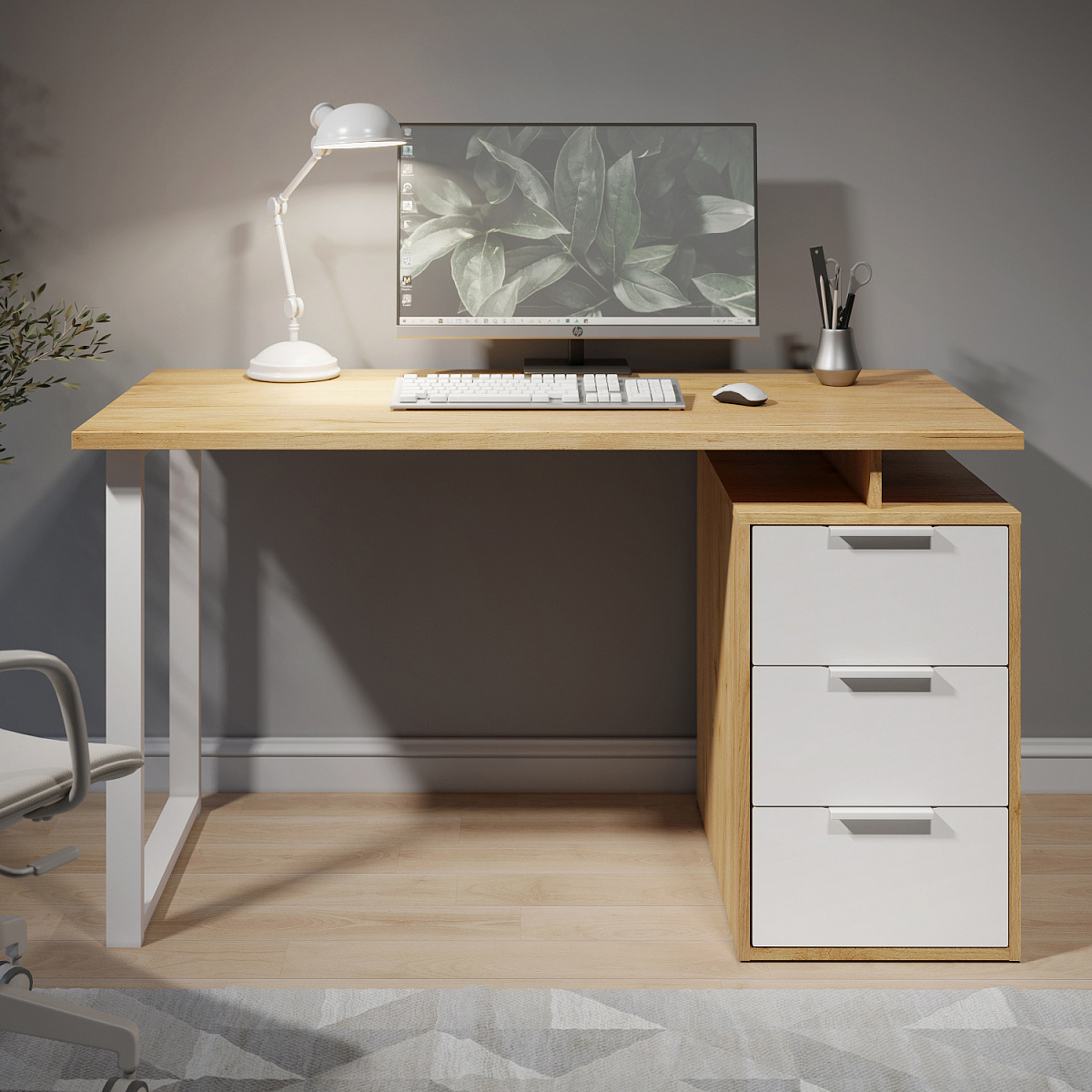 Стол С-416 дуб крафт золотой/меренга (1350*600 белая опора)