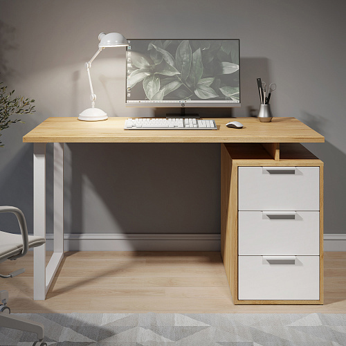 Стол С-416 дуб крафт золотой/меренга (1350*600 белая опора)