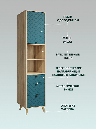 Пенал Велламо ВО-14 блэквуд ячменный/морская волна