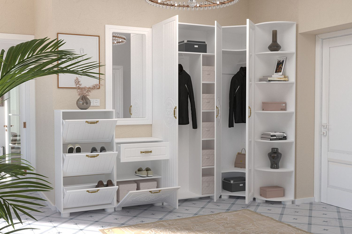 Шкаф угловой с зеркалом «Монблан» МБ-20К белое дерево