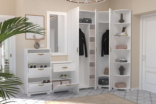 Шкаф угловой с зеркалом «Монблан» МБ-20К белое дерево