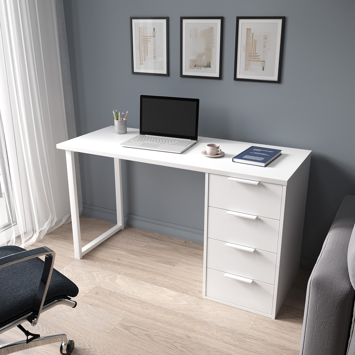 Стол С-412 белый структурный/меренга (1350х550 белая опора)