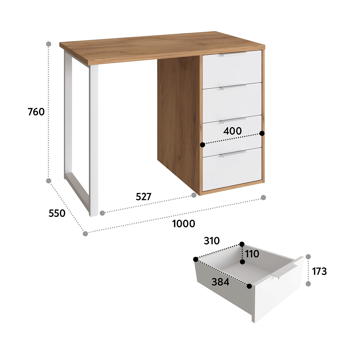 Стол С-414 дуб крафт золотой/меренга (1000х550)