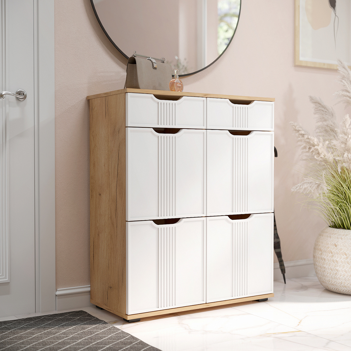 Комод Эмилия ЭЛ-20 дуб крафт золотой/меренга