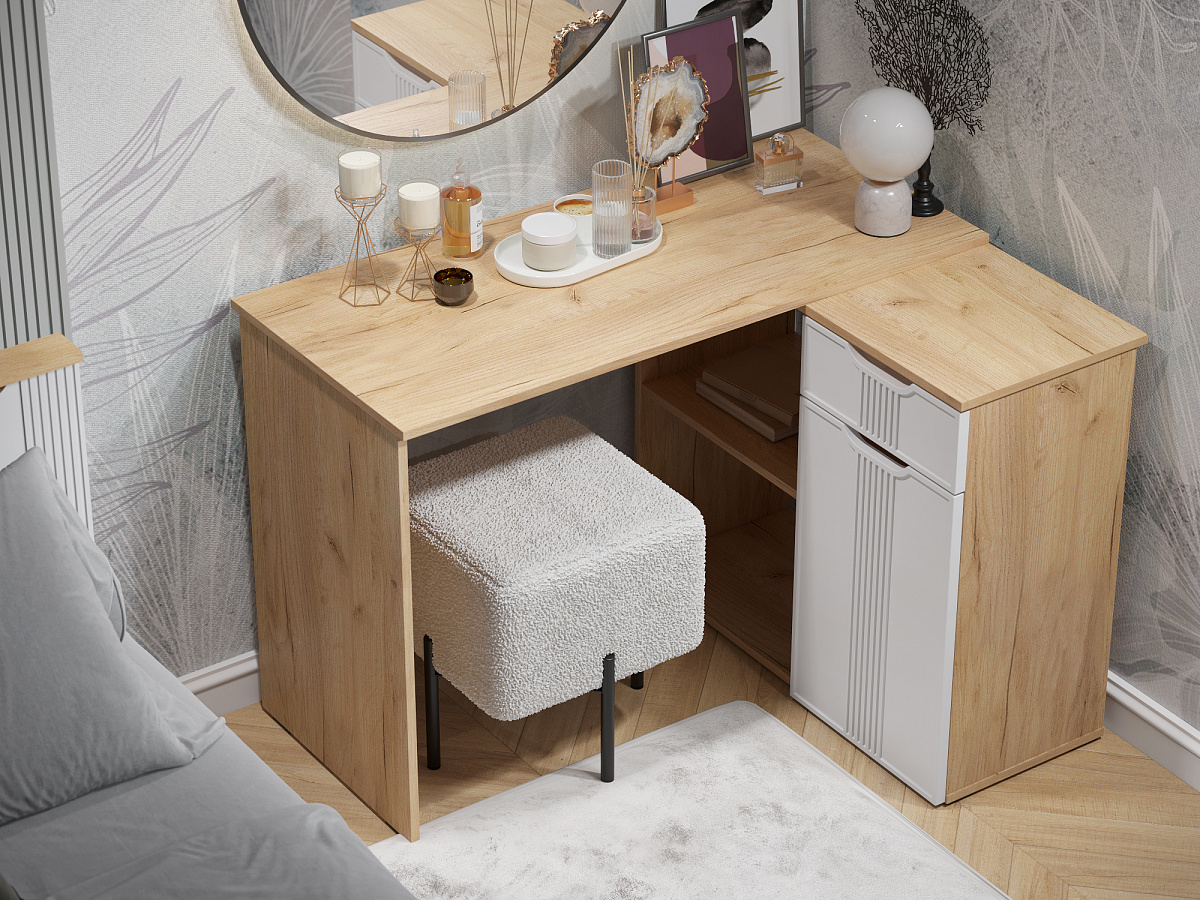 Стол угловой Эмилия ЭЛ-46 дуб крафт золотой/меренга