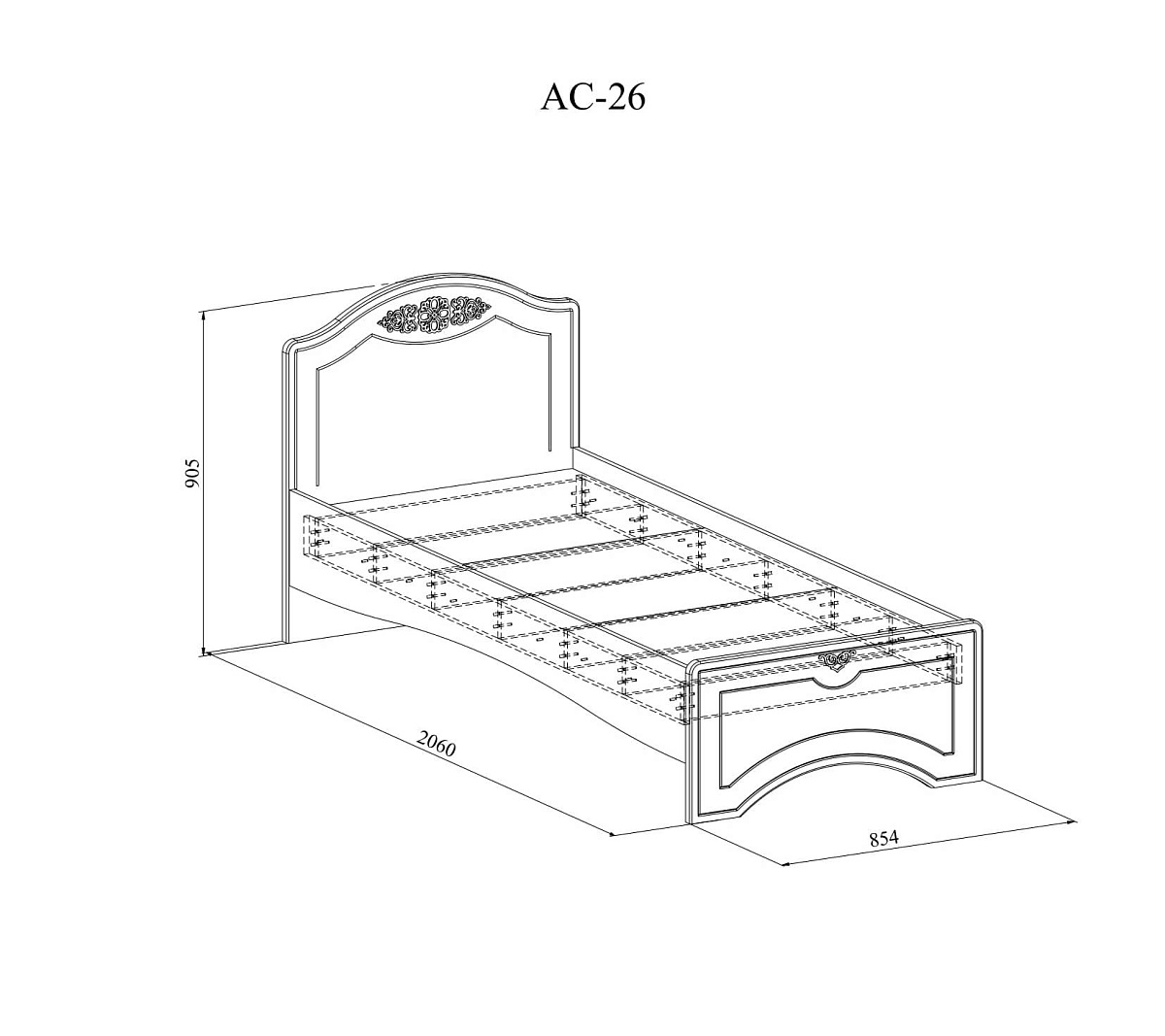 Кровать Ассоль АС-26 (2000х800) белое дерево