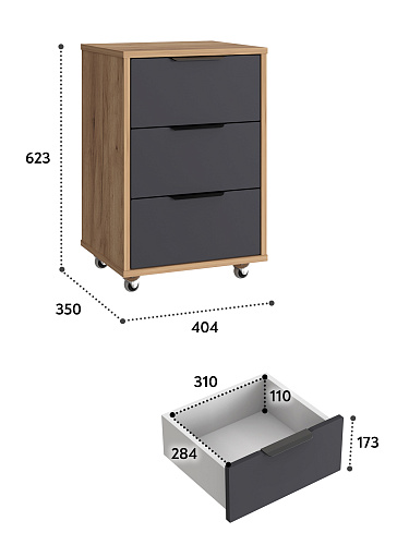 Тумба мобильная К-54 дуб крафт золотой/графит