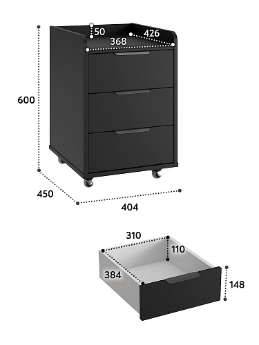 Тумба мобильная К-56 черный шаргень/блэк