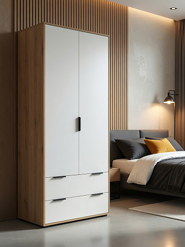 Шкаф платяной Оптима ОП-25 дуб крафт золотой/меренга