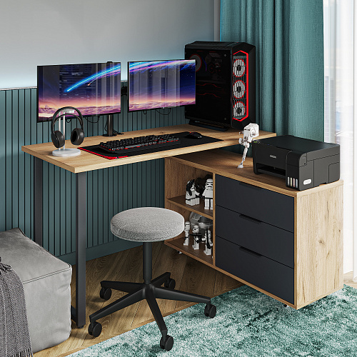 Стол письменный с тумбой С-60050 дуб крафт золотой/графит/каркас черный