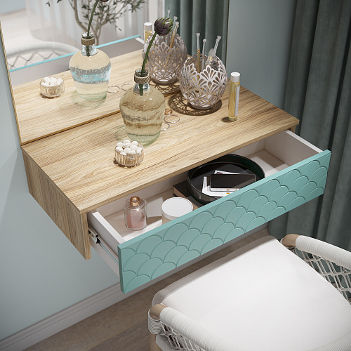 Тумба подвесная Велламо ВО-08 блэквуд ячменный/бирюза